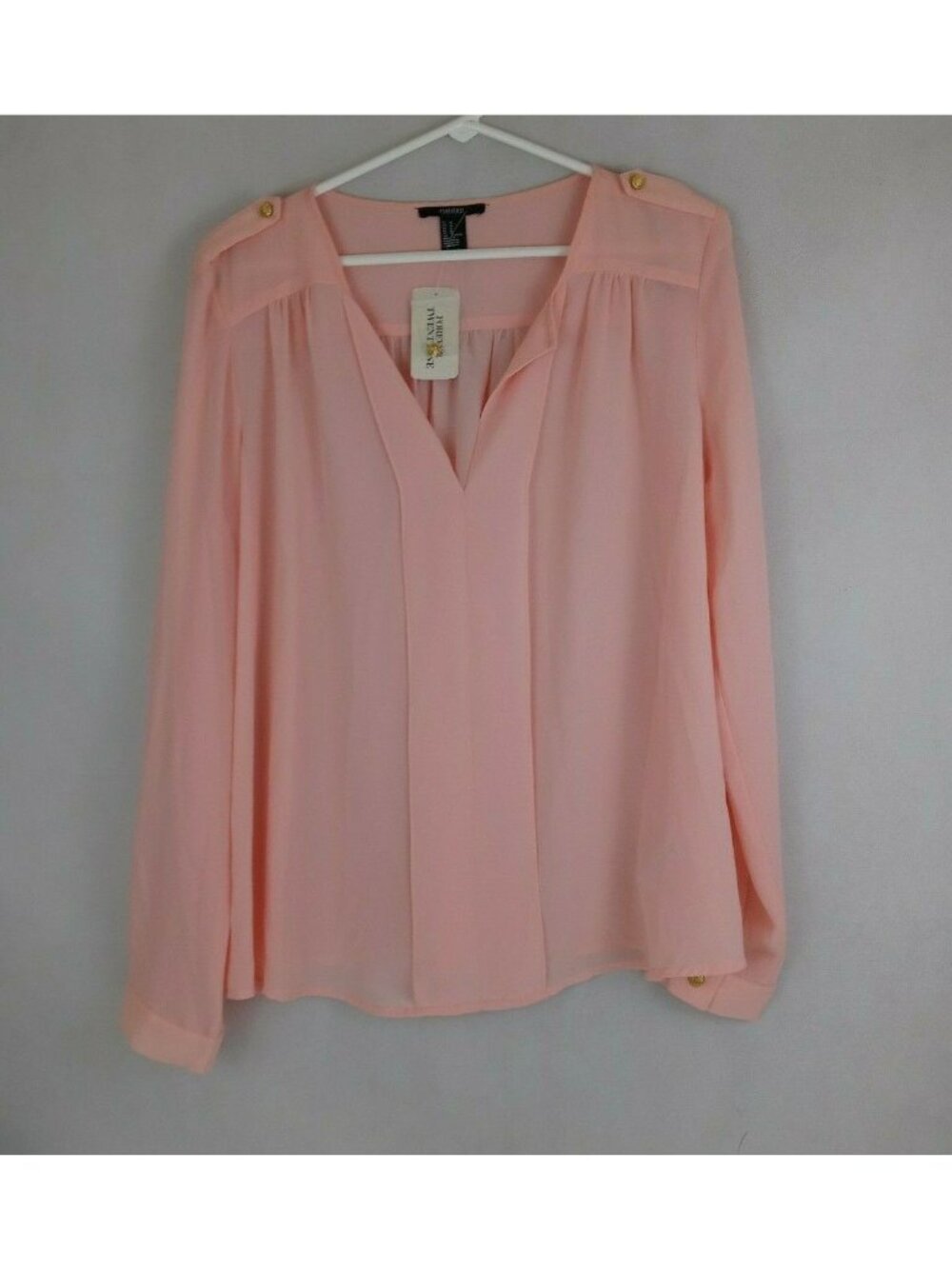 NWT Forever 21 Women's Coral Sheer Long Sleeve Blouse Size Medium